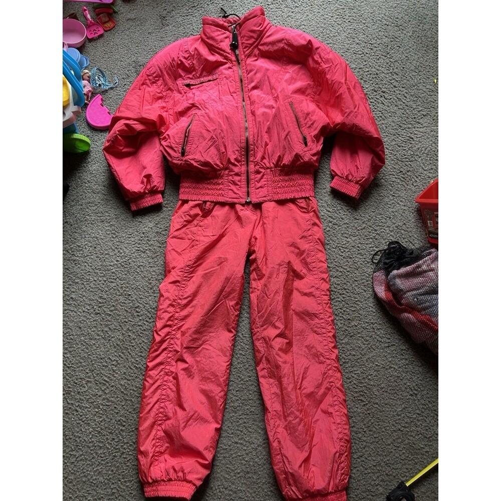 VTG 80s Kaelin Ski Snowboarding Suit Set Womens Sz 8 Red Salmon